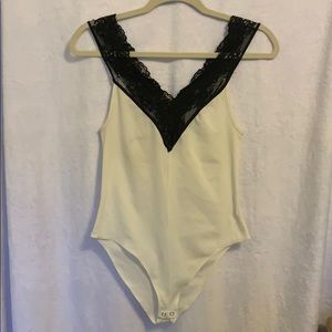 White, Black Lace Bodysuit